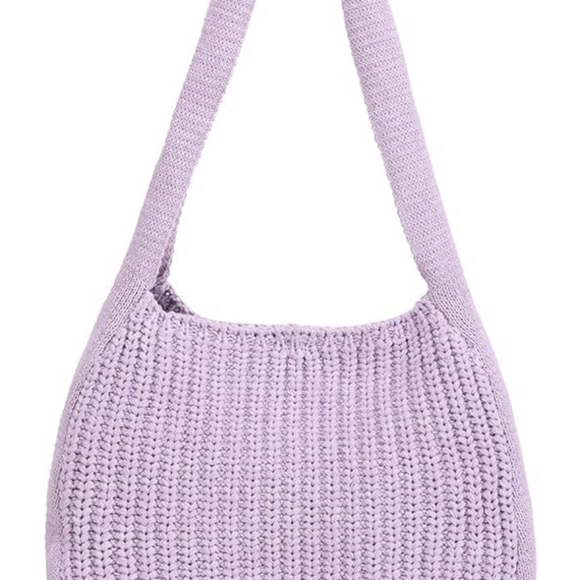 Lilac Hand Knit Crochet Sac Style Hobo Bag - Picture 3 of 8